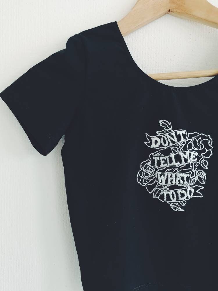 Crop top black | Hand embroidered crop top | Hand stitched crop top
