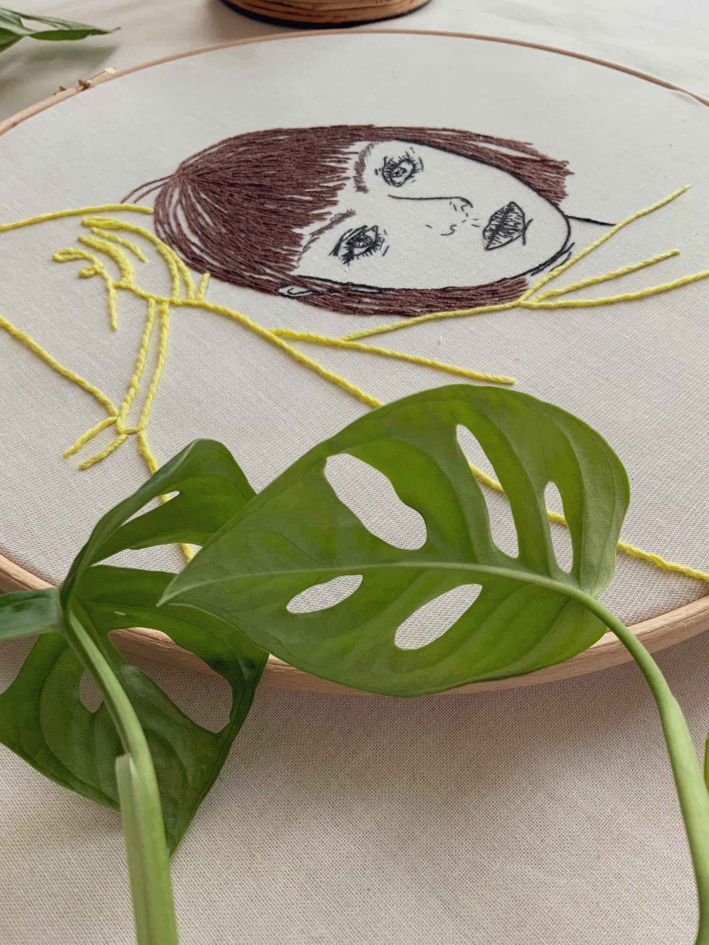 Hand-Embroidered Woman Portrait, Unique Fiber Art, One-of-a-Kind Wall Decor|Hand embroidered portrait