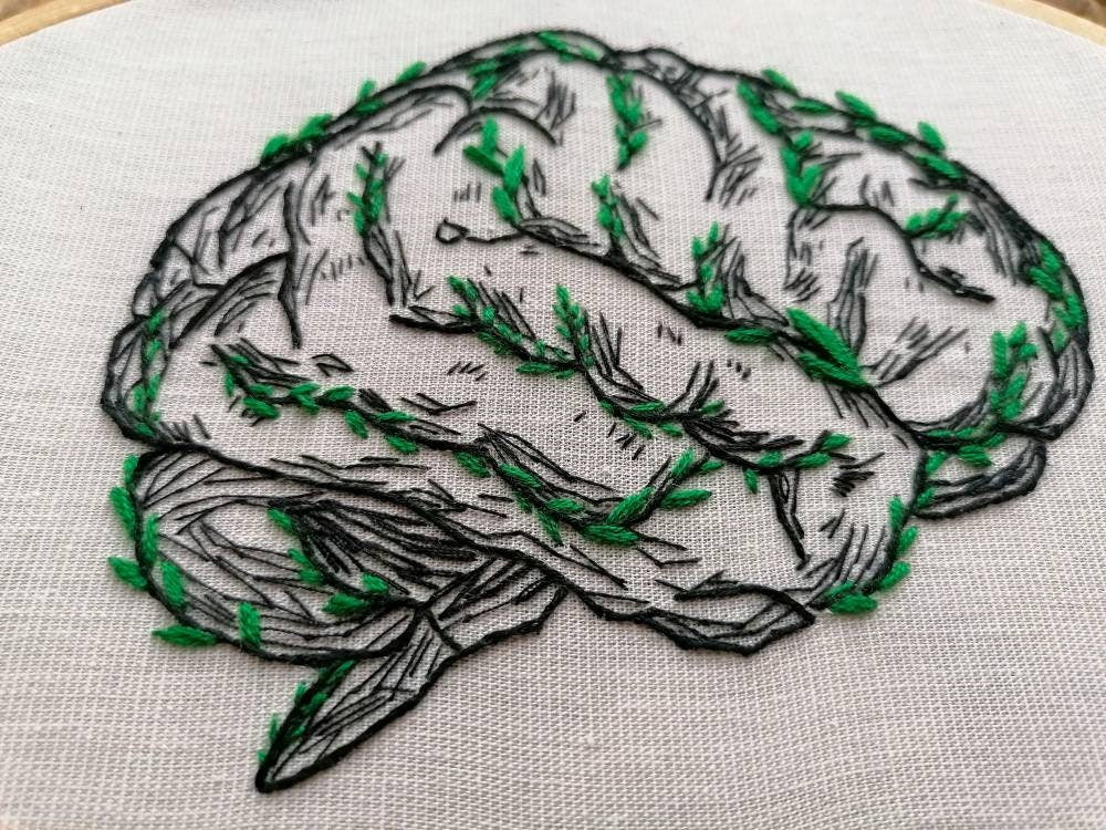Brain Embroidery, Anatomy Embroidery, Hand Embroidery Art, Unique Medical Art