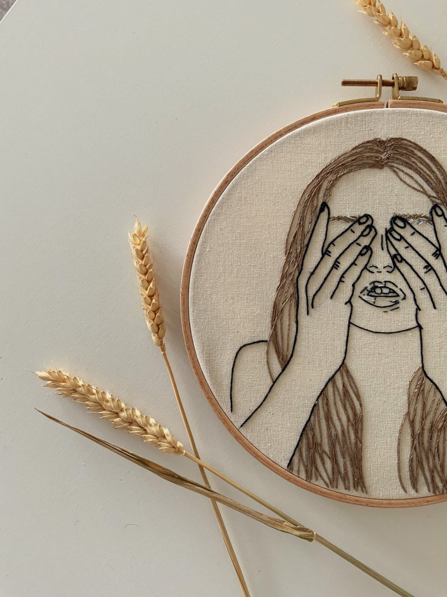 Girl embroidered portrait |’’ Hide and seek’’ embroidered hoop | Handmade |Embroidery |Girl embroidery