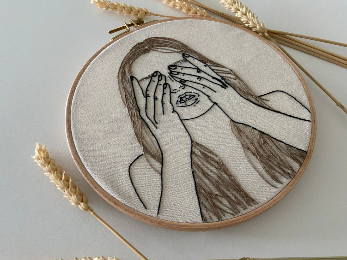 Girl embroidered portrait |’’ Hide and seek’’ embroidered hoop | Handmade |Embroidery |Girl embroidery