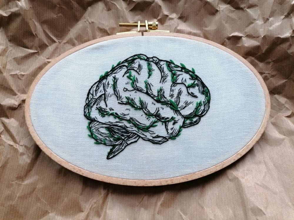 Brain Embroidery, Anatomy Embroidery, Hand Embroidery Art, Unique Medical Art