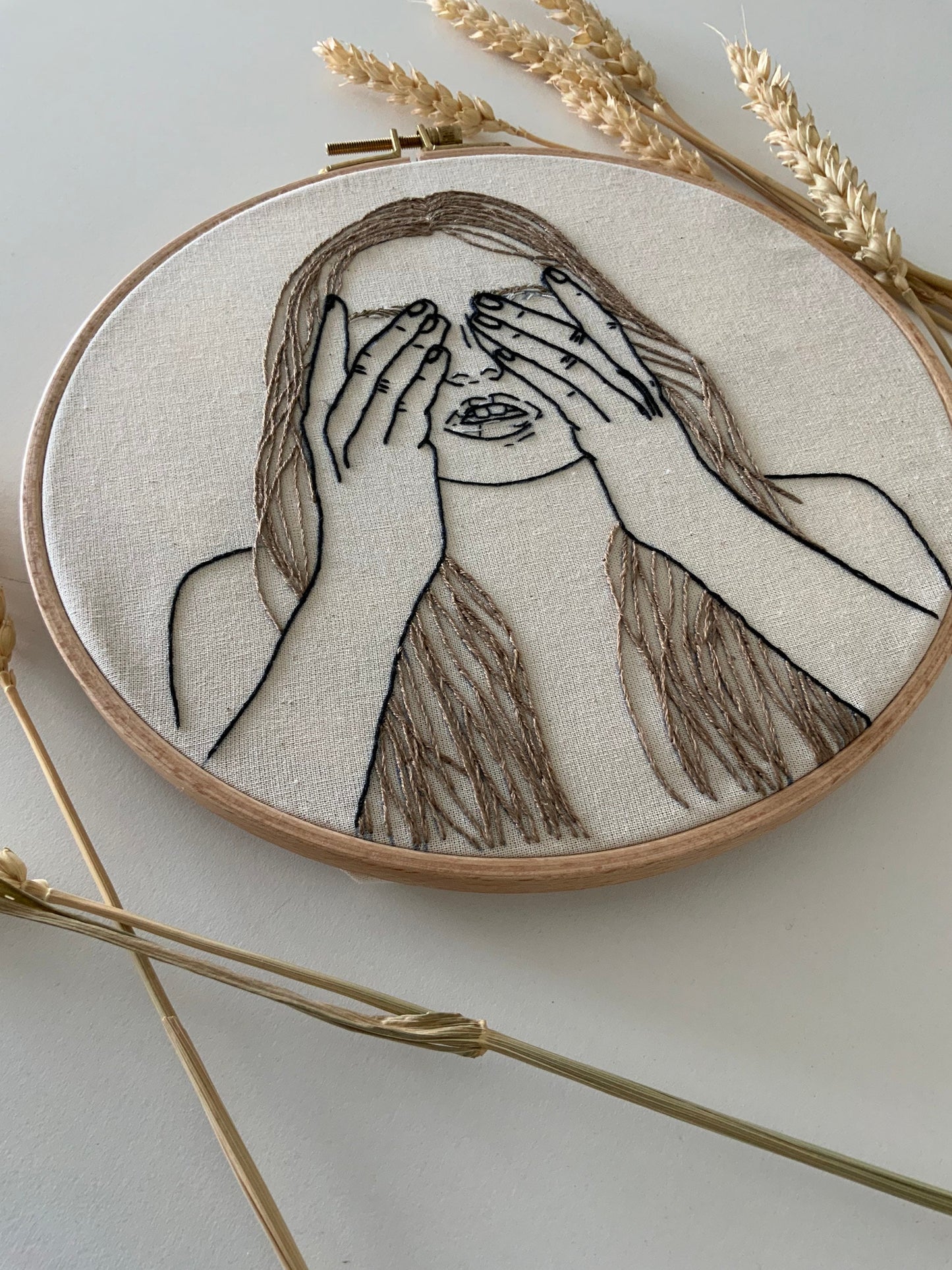 Girl embroidered portrait |’’ Hide and seek’’ embroidered hoop | Handmade |Embroidery |Girl embroidery