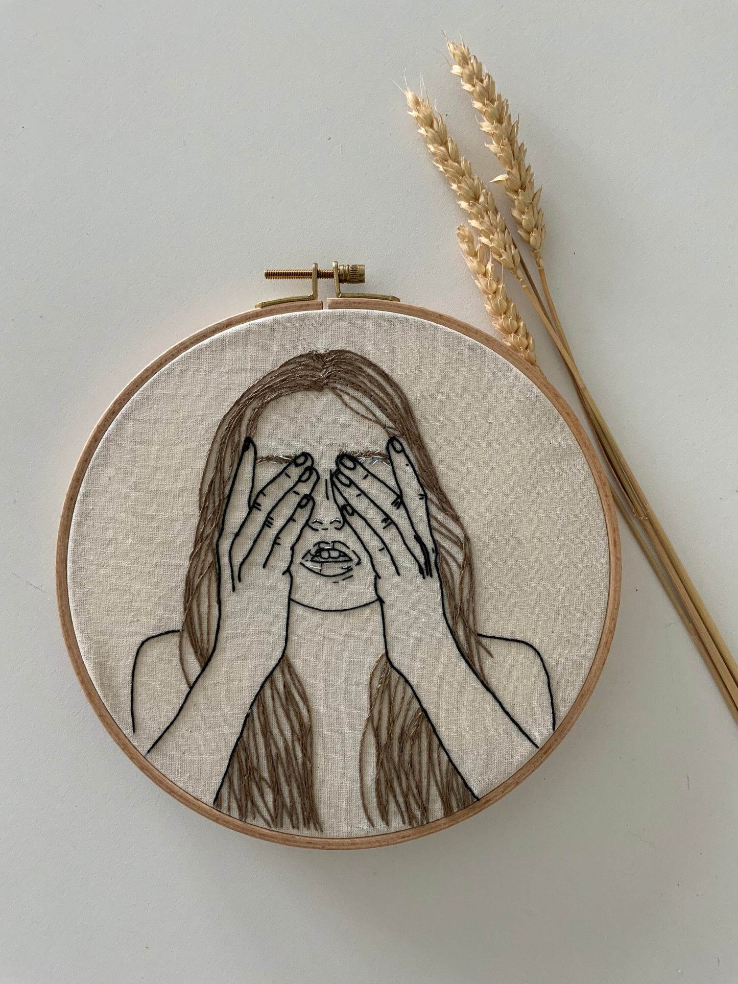 Girl embroidered portrait |’’ Hide and seek’’ embroidered hoop | Handmade |Embroidery |Girl embroidery