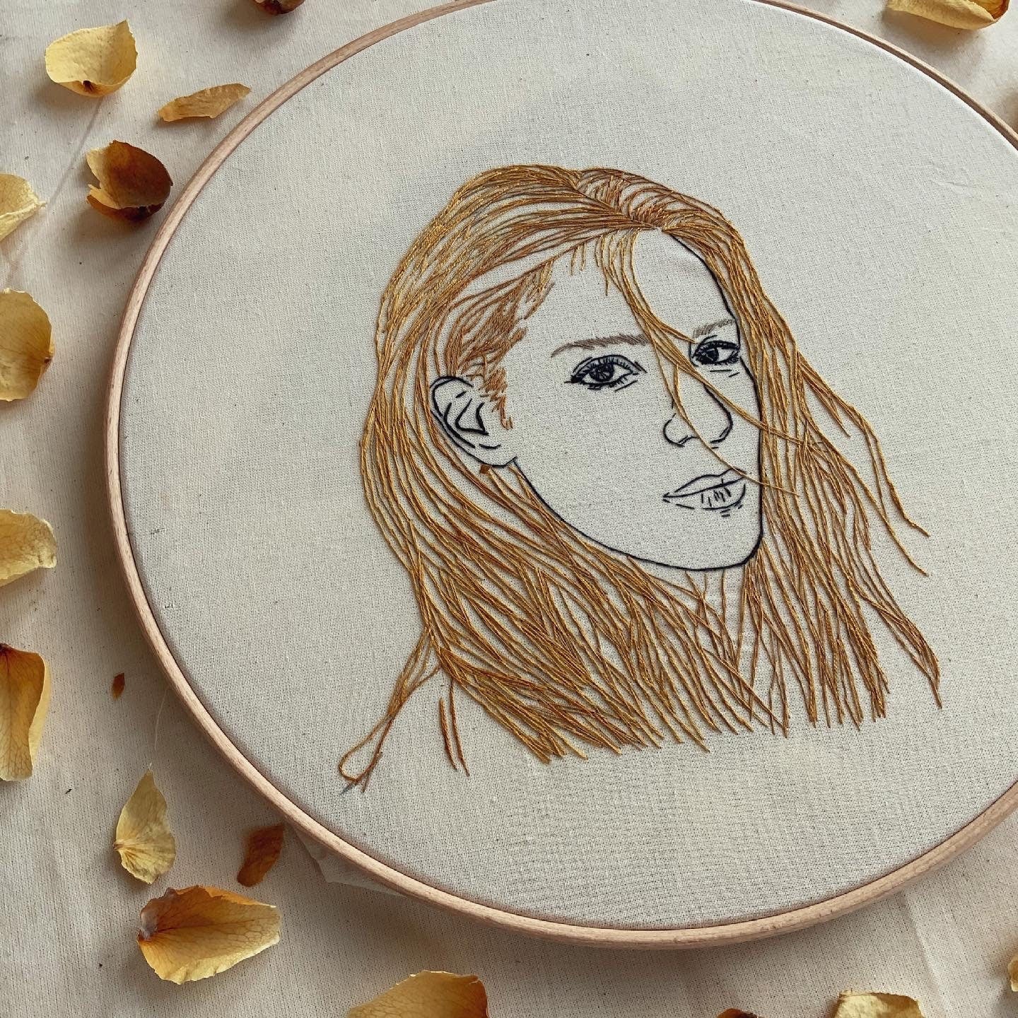 Hand-Embroidered Woman Portrait, Unique Fiber Art, One-of-a-Kind Wall Decor|Hand embroidered portrait