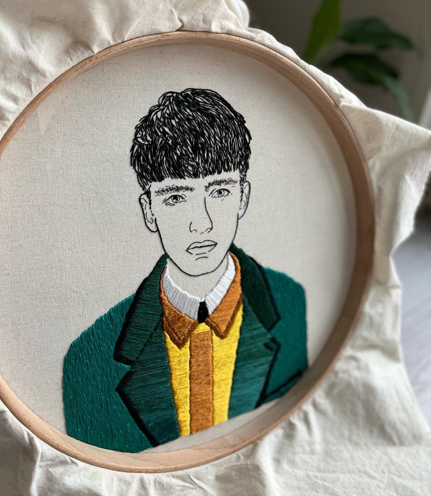 Hand-Embroidered Male Portrait, Unique Fiber Art, One-of-a-Kind Wall Decor|Hand embroidered portrait
