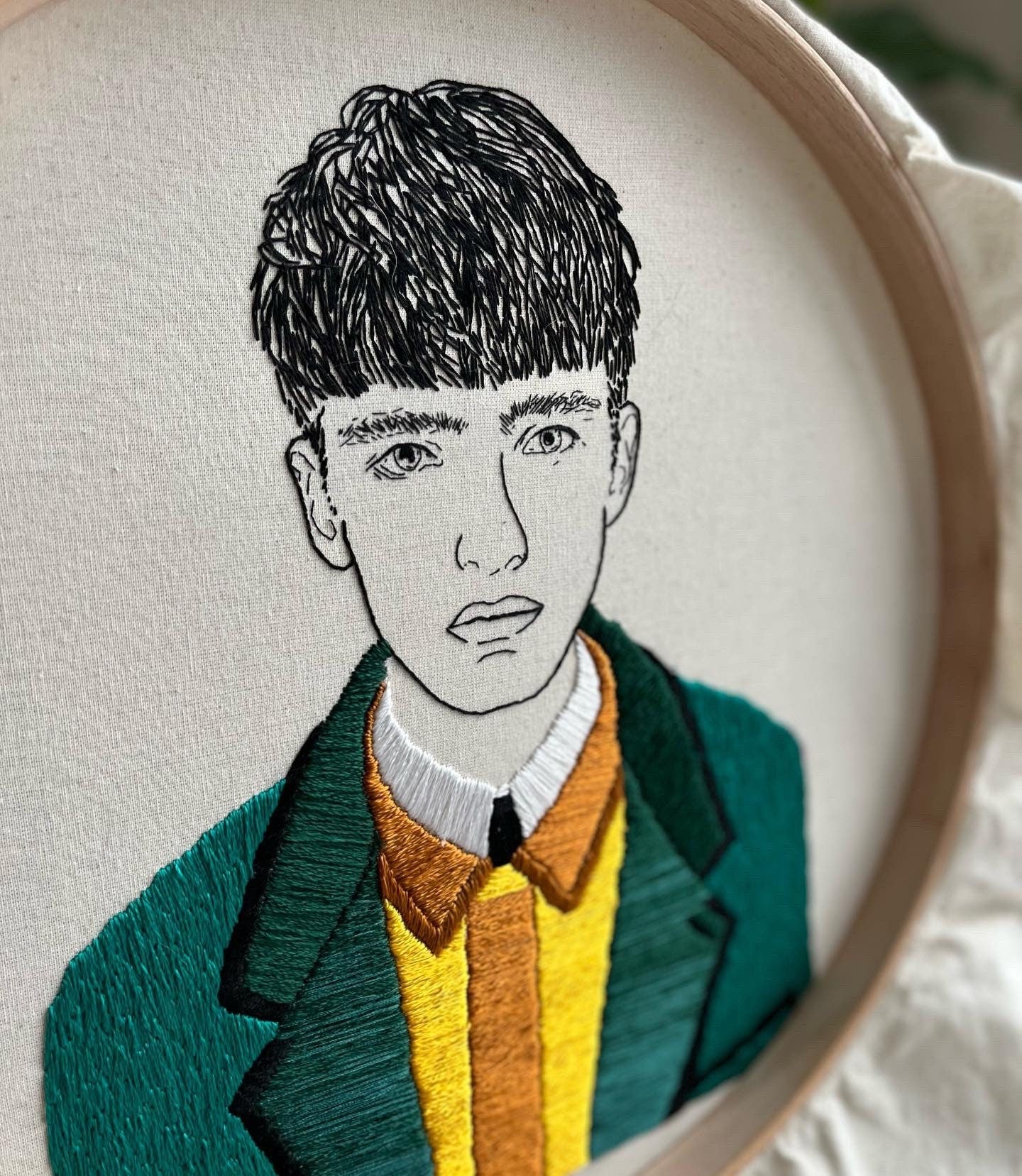 Hand-Embroidered Male Portrait, Unique Fiber Art, One-of-a-Kind Wall Decor|Hand embroidered portrait