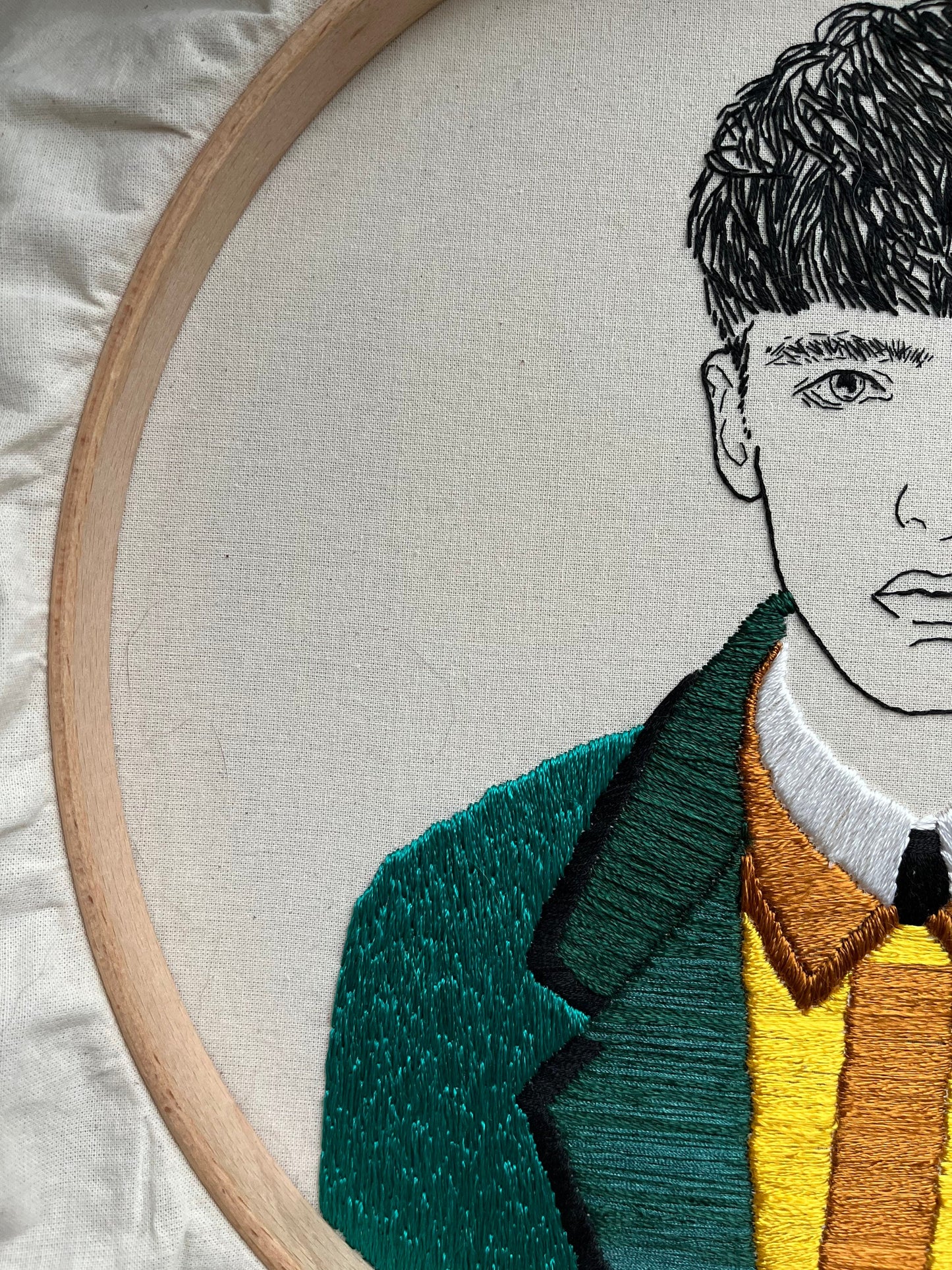 Hand-Embroidered Male Portrait, Unique Fiber Art, One-of-a-Kind Wall Decor|Hand embroidered portrait
