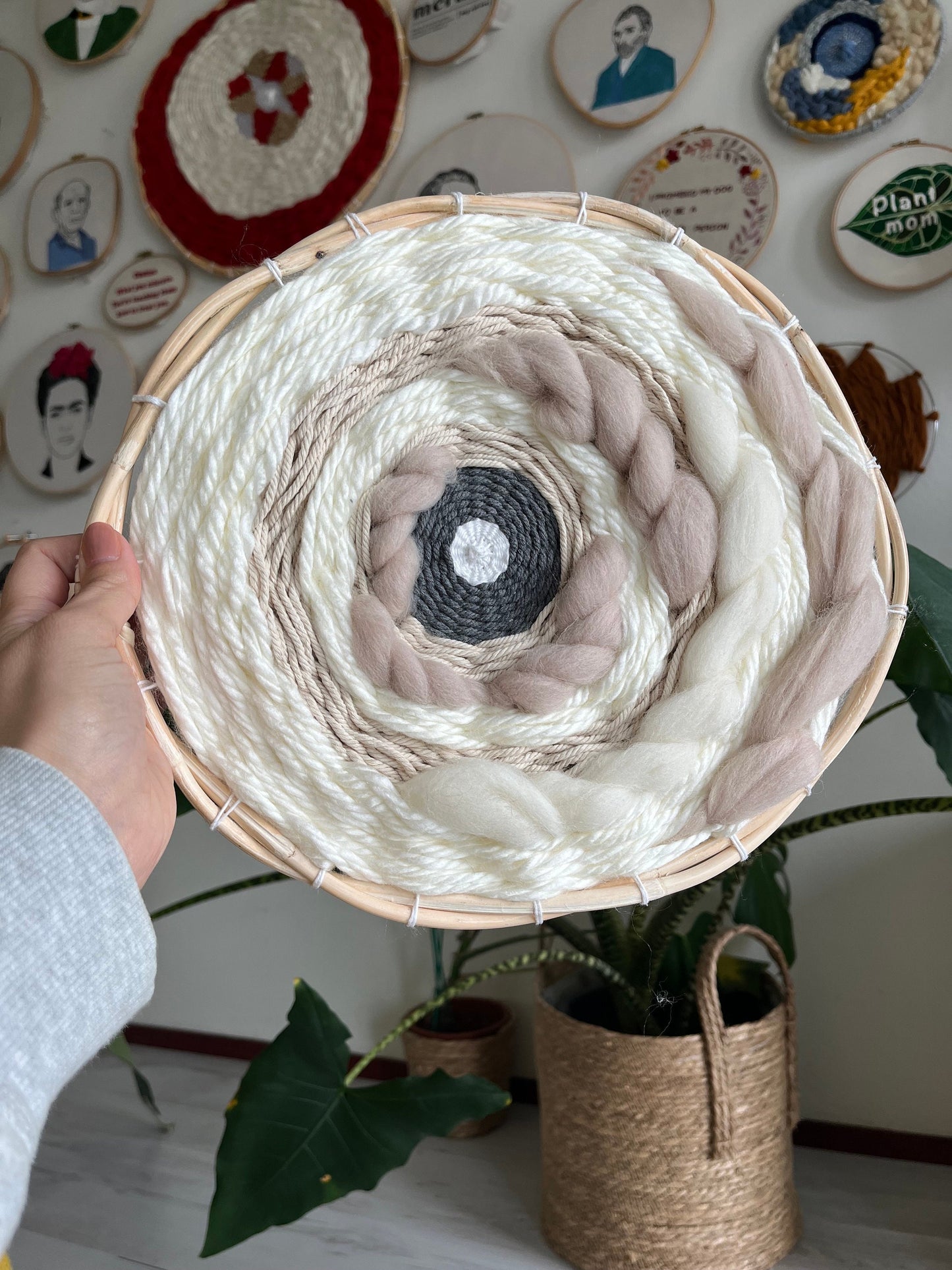 Handmade Beige and white Circular Weaving | Wall Art Decor | Circular woven wall art | Home Gift