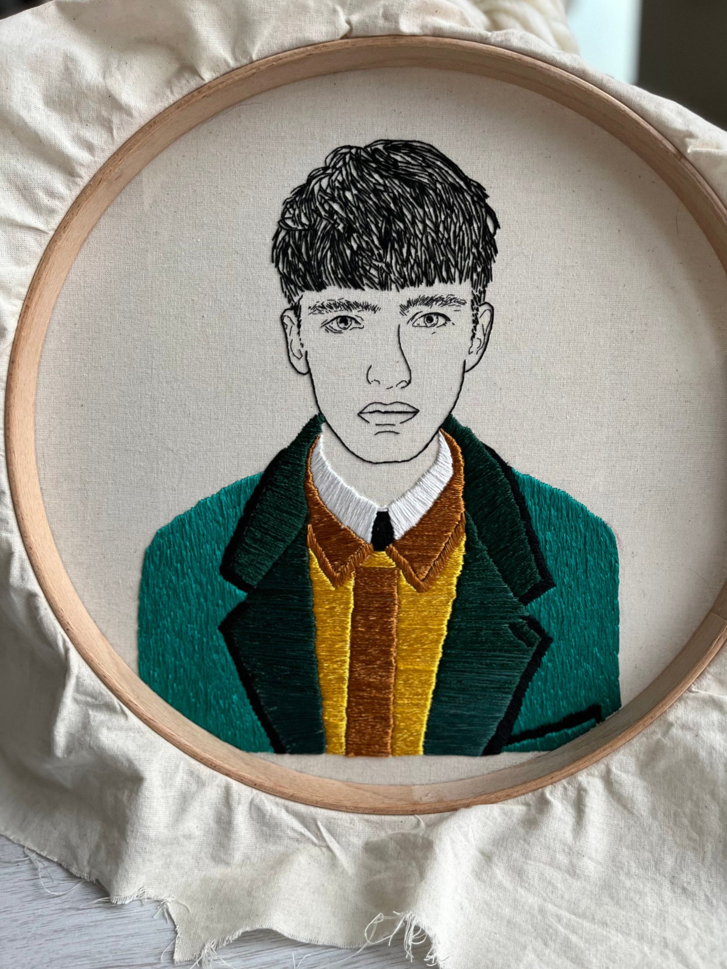 Hand-Embroidered Male Portrait, Unique Fiber Art, One-of-a-Kind Wall Decor|Hand embroidered portrait