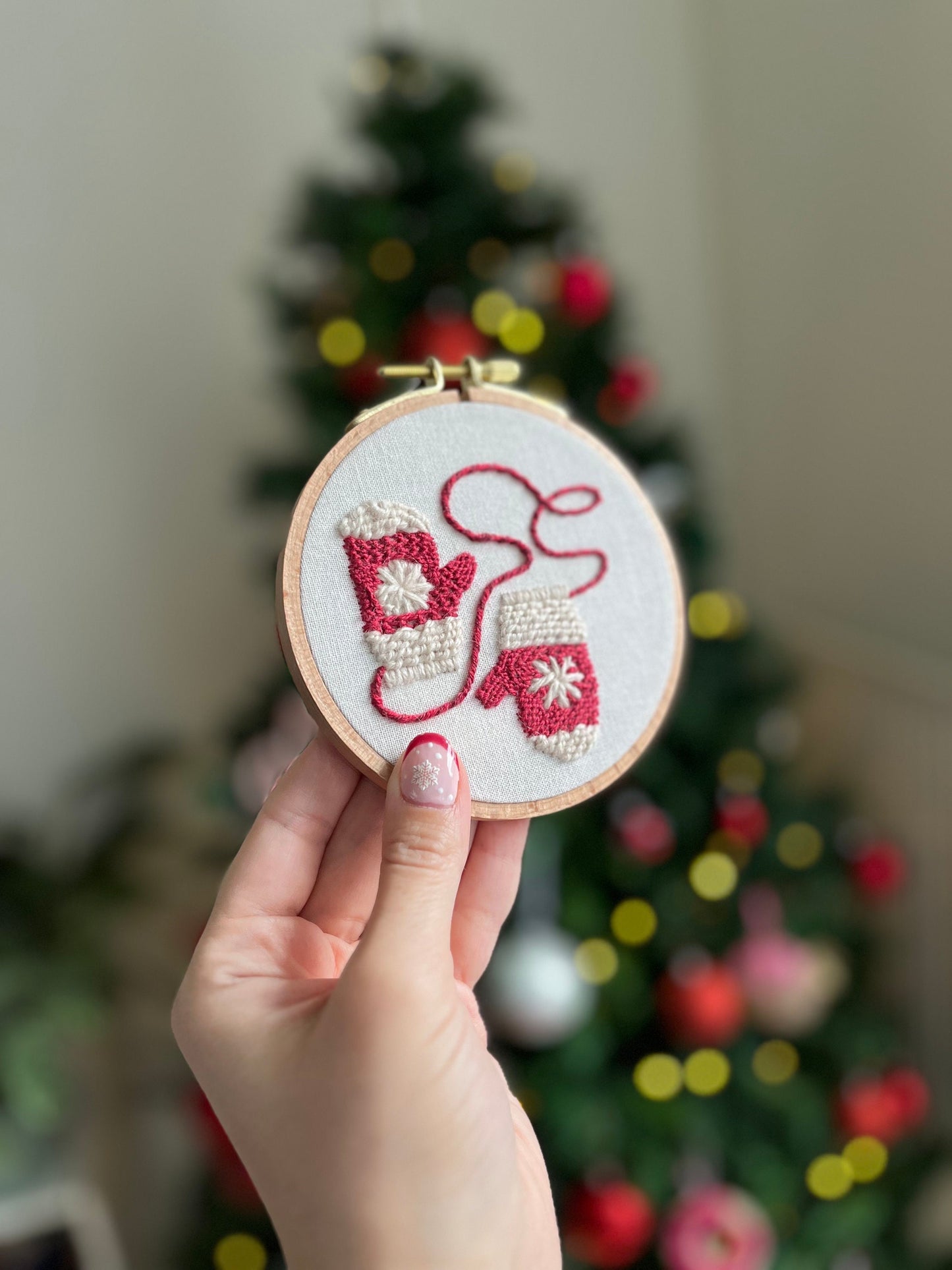 Christmas mittens Embroidered |Christmas Hoop Holiday Wall Decor| Hand embroidered Christmas Gift | Hand-Embroidered