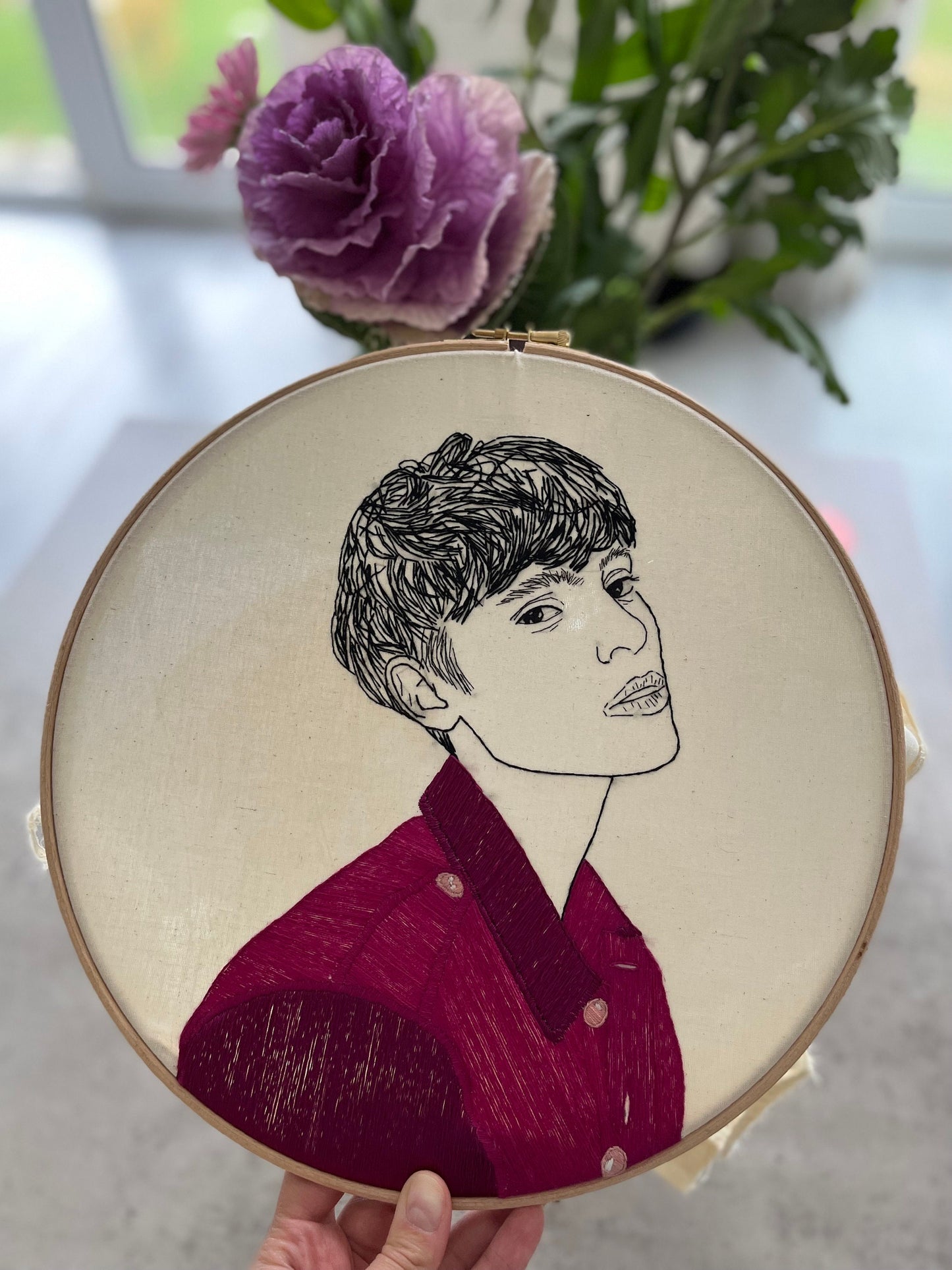 Hand Embroidered Woman Portrait, Unique Fiber Art, One-of-a-Kind Wall Decor|Hand embroidered portrait