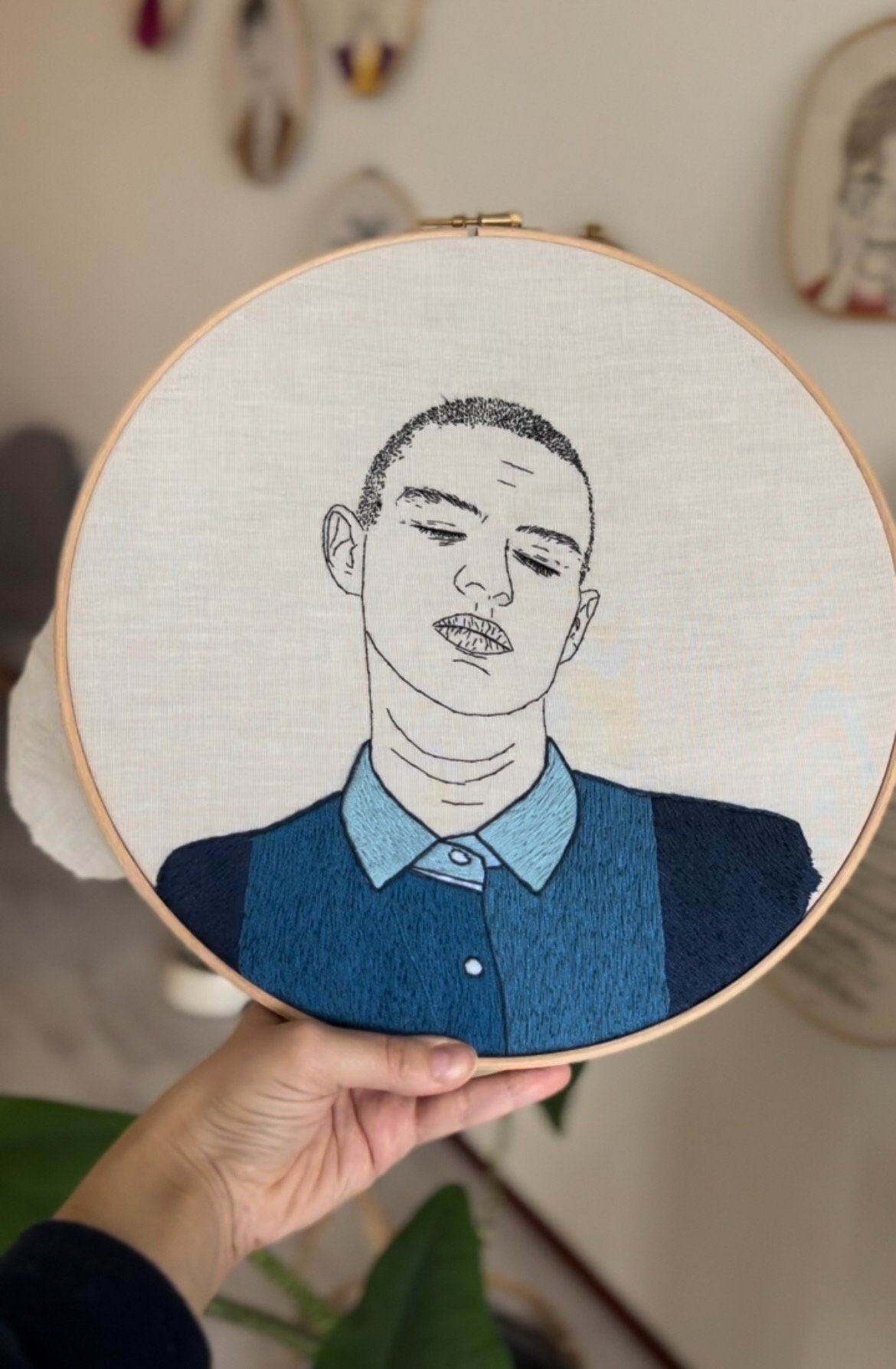 Hand embroidered male portrait, gift for him, gift for boyfriend, gift for husband , gift for art lover , wall hanging, wall decor, home gift