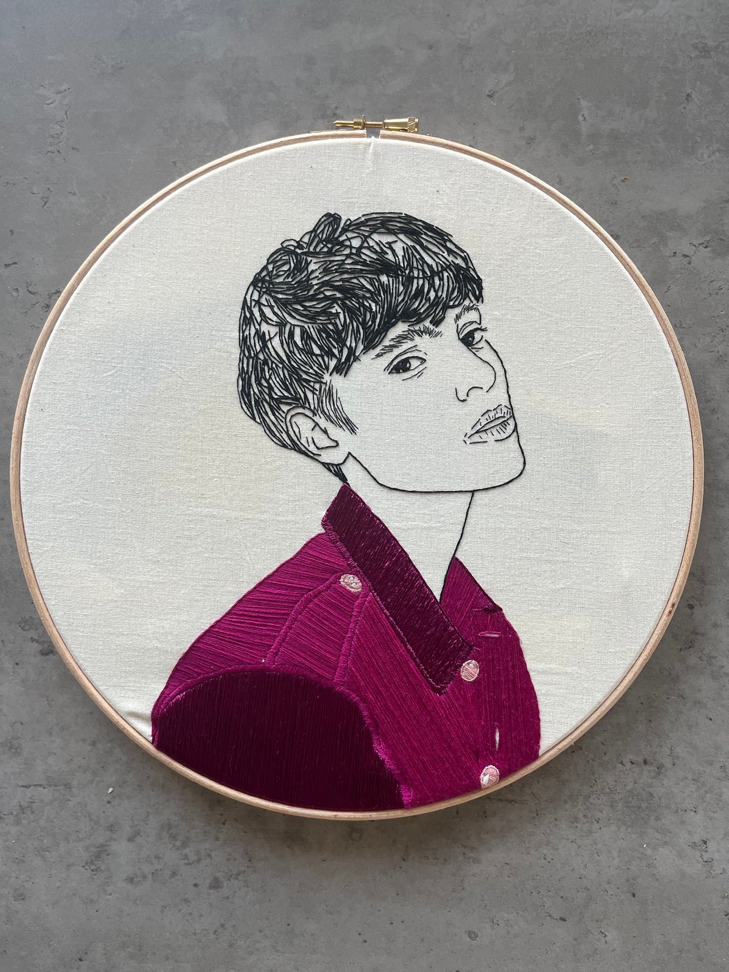 Hand Embroidered Woman Portrait, Unique Fiber Art, One-of-a-Kind Wall Decor|Hand embroidered portrait