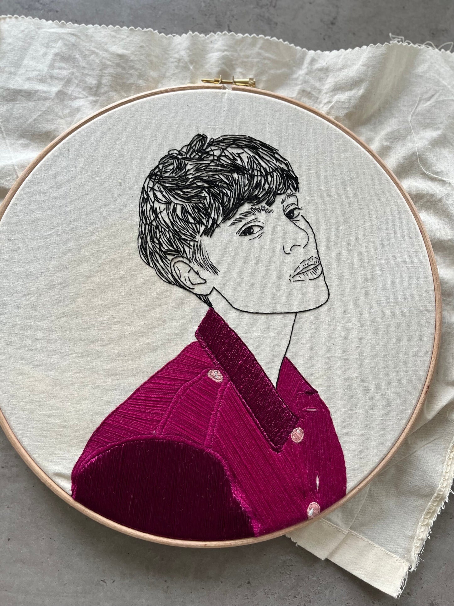 Hand Embroidered Woman Portrait, Unique Fiber Art, One-of-a-Kind Wall Decor|Hand embroidered portrait