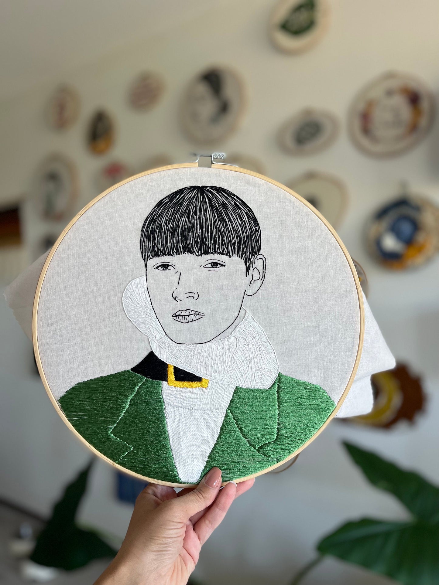 Hand-Embroidered Male Portrait, Unique Fiber Art, One-of-a-Kind Wall Decor|Hand embroidered portrait