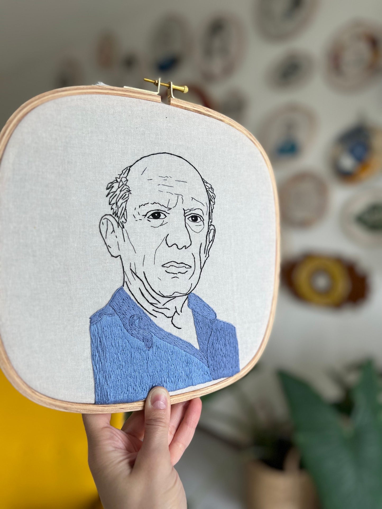 Hand embroidered portrait of Pablo Picasso | Embroidery portrait | Male portrait embroidery