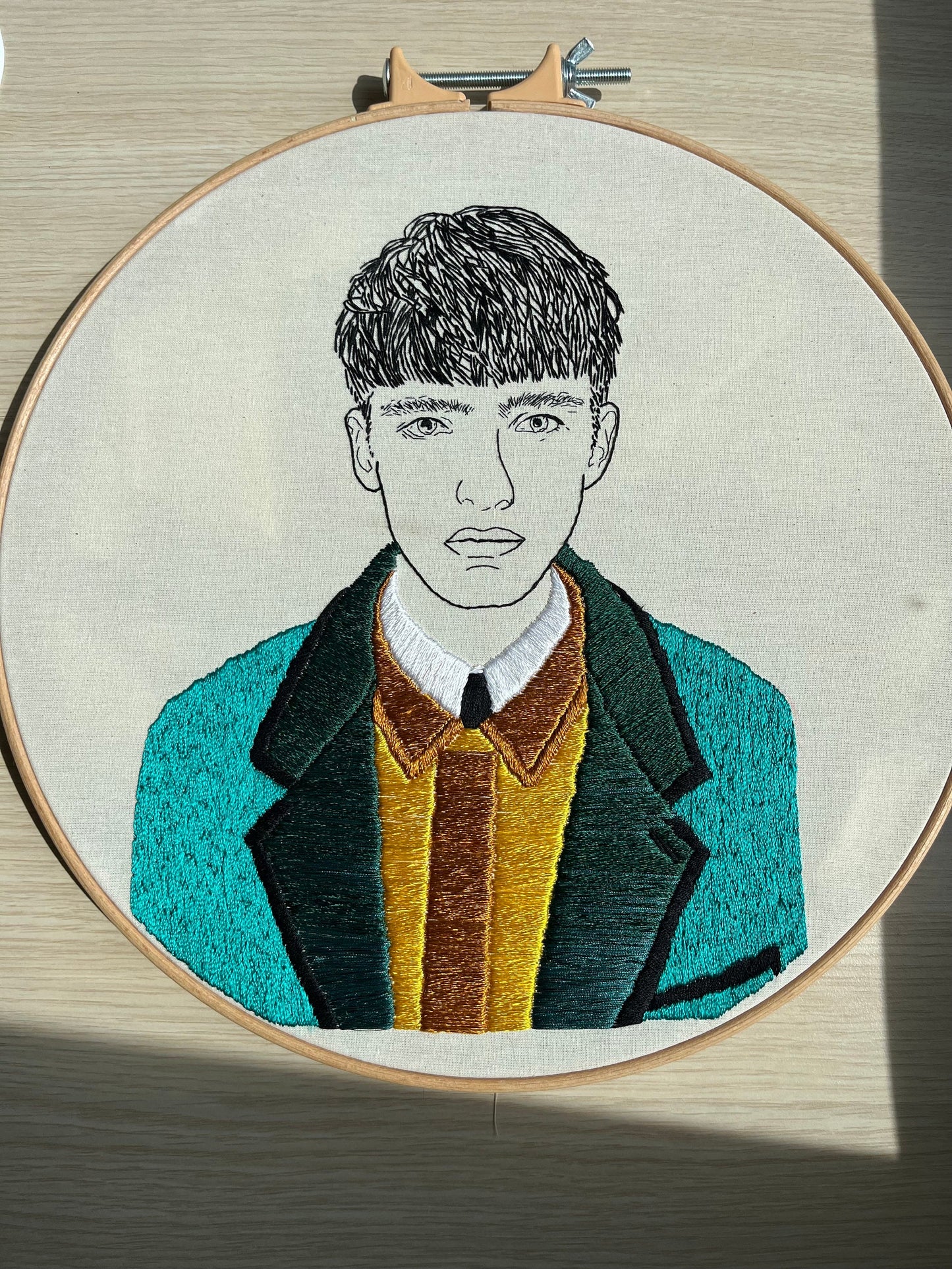 Hand-Embroidered Male Portrait, Unique Fiber Art, One-of-a-Kind Wall Decor|Hand embroidered portrait