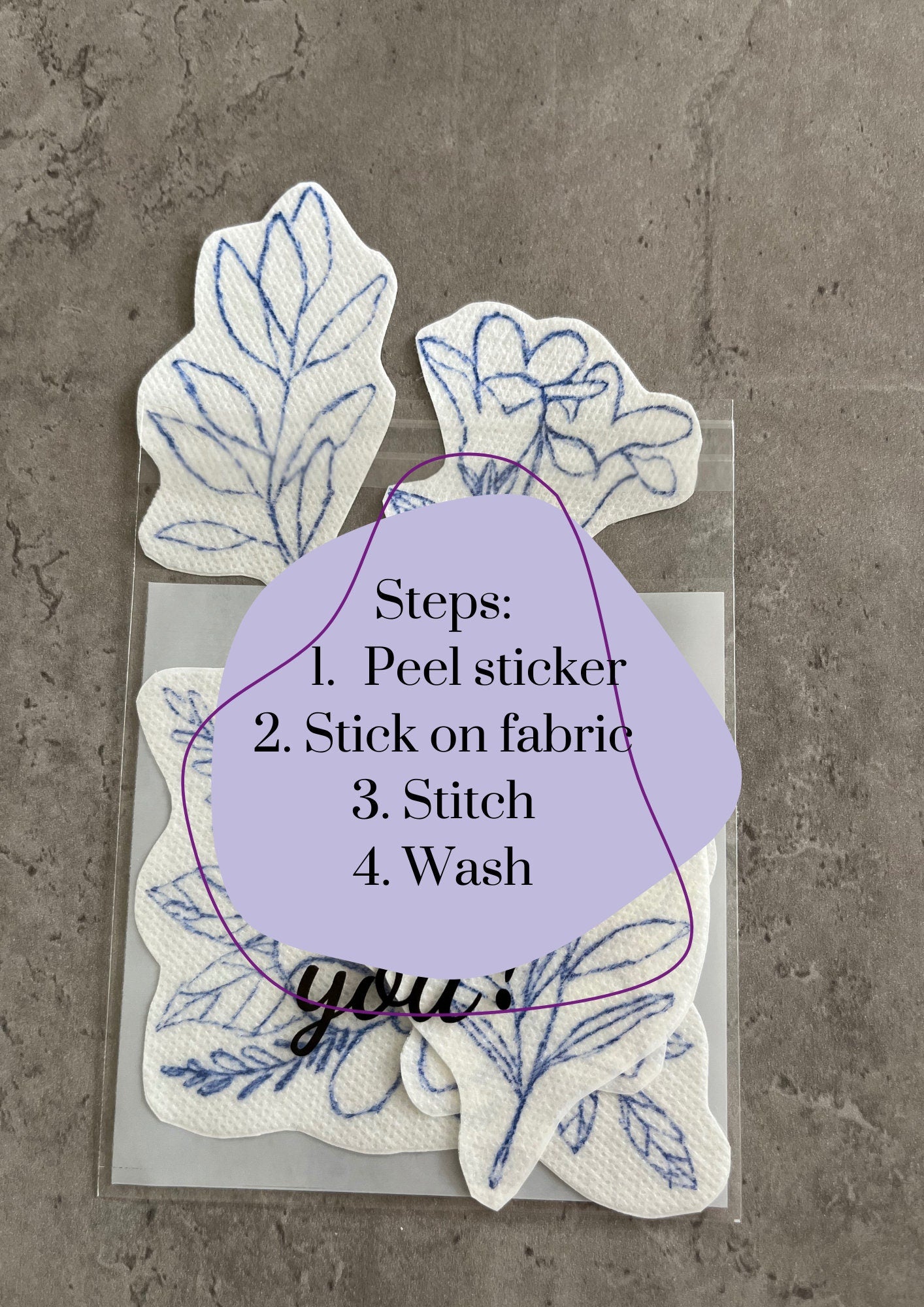 Floral stick and stitch stickers | Water soluble stickers | Hand embroidery stickers | Embroidery stick and stitch stickers