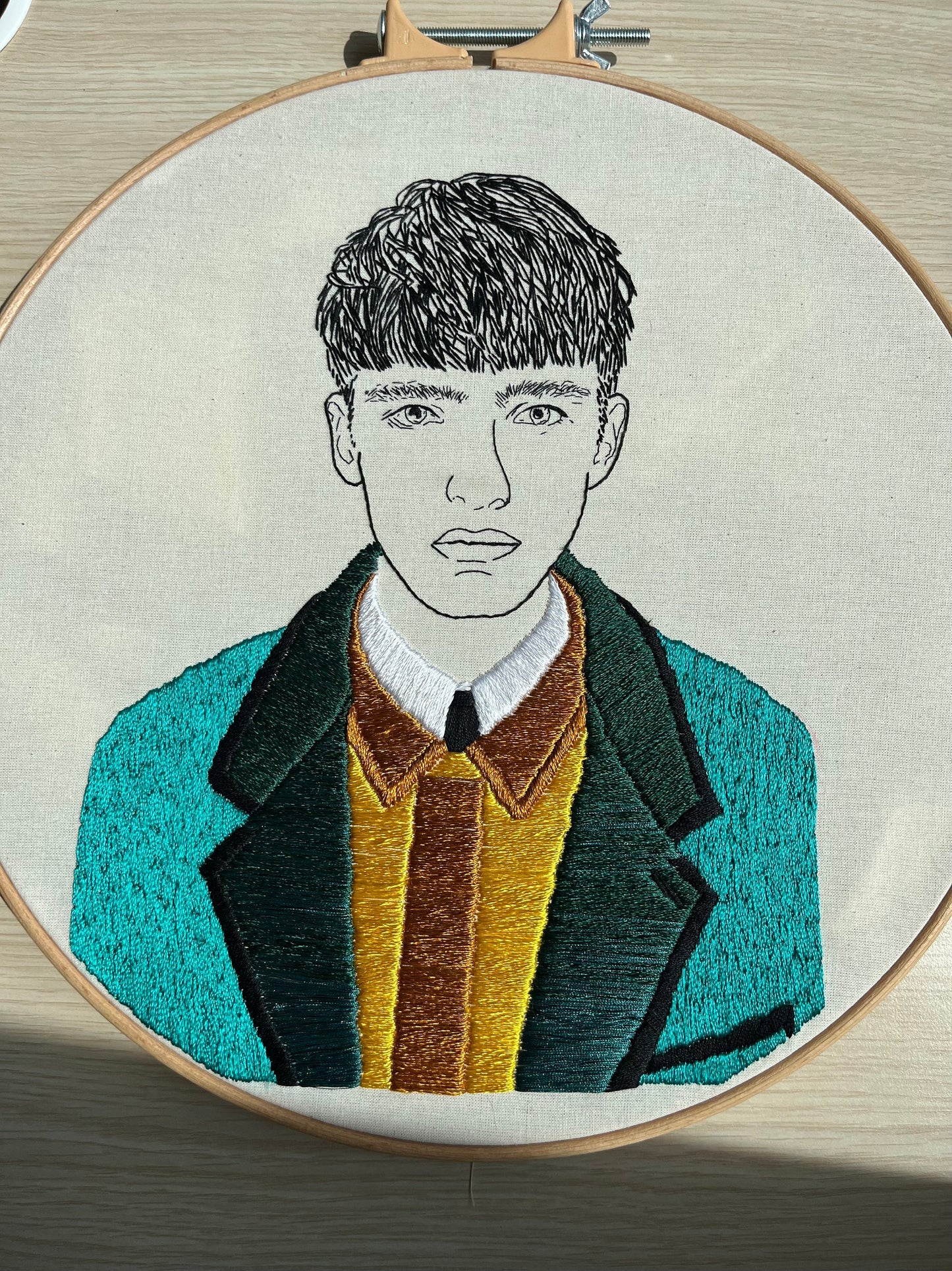 Hand-Embroidered Male Portrait, Unique Fiber Art, One-of-a-Kind Wall Decor|Hand embroidered portrait