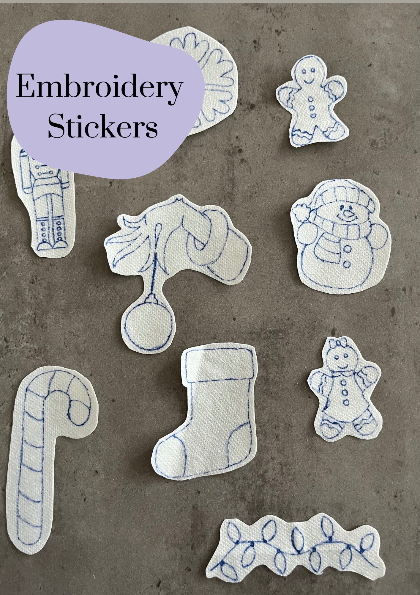 Christmas Embroidery stickers | Holiday embroidery stickers| Stick and stitch embroidery | Water-soluble stickers