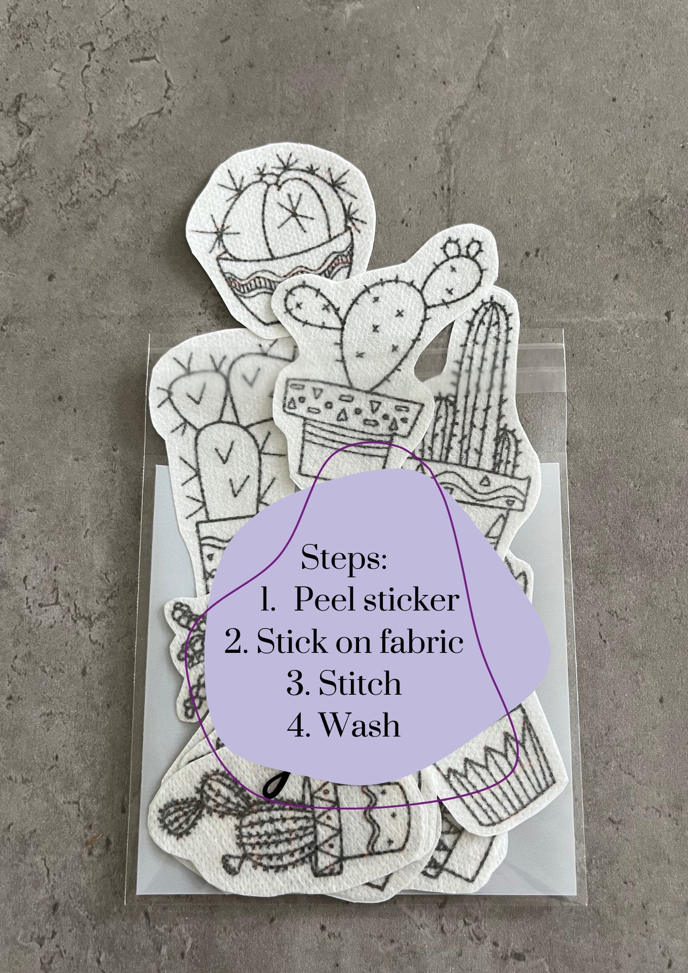 Cactuses Embroidery stickers | Eembroidery stickers| Stick and stitch embroidery | Water-soluble stickers