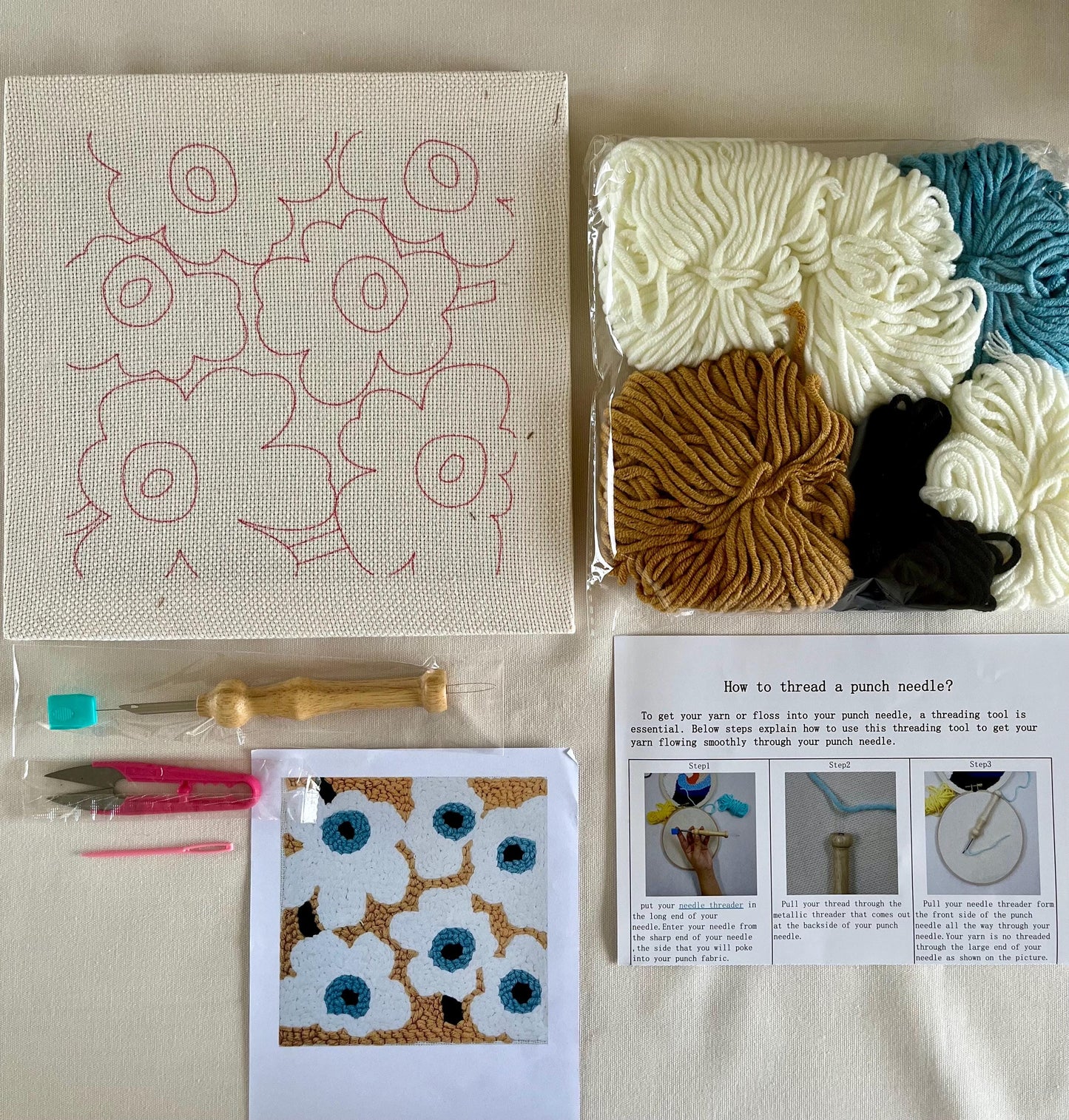 Canvas Punch Neele Kit| Punch Needle Kit| DIY kit | Punch Needle Tool | Craft Kit