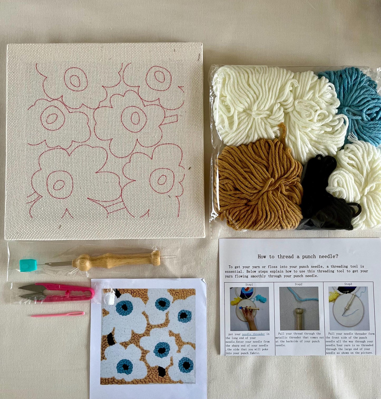 Canvas Punch Neele Kit| Punch Needle Kit| DIY kit | Punch Needle Tool | Craft Kit