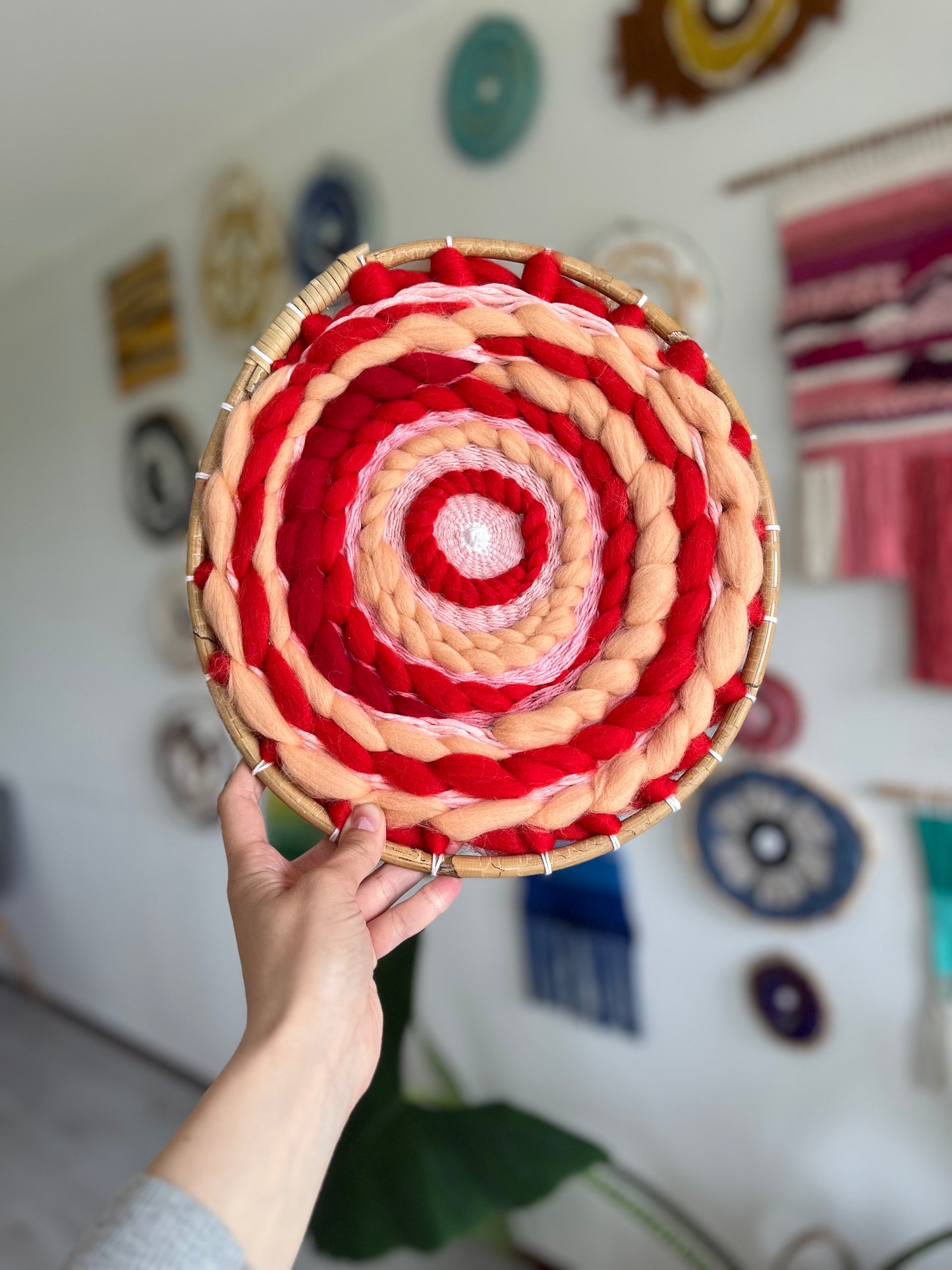 Peachy and red circular weaving