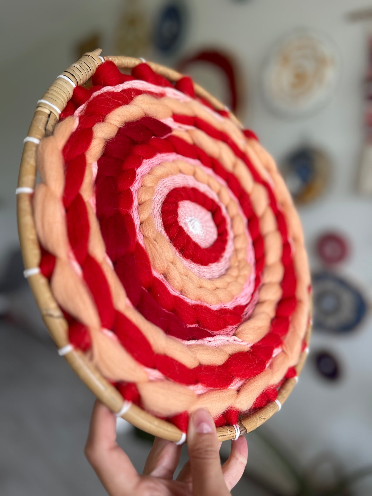 Peachy and red circular weaving