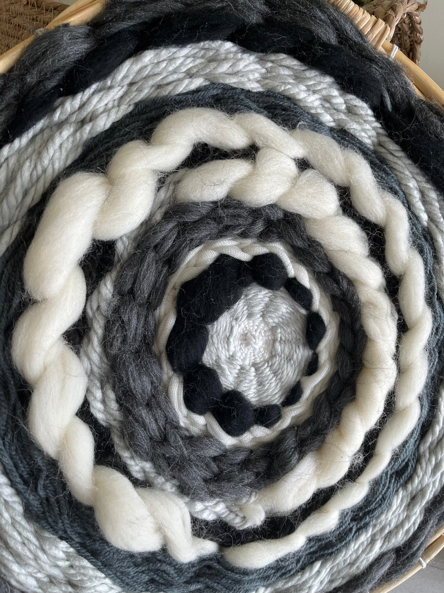 Black,white and grey circular weaving