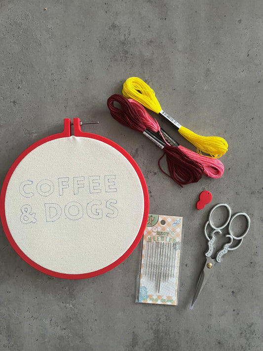 Coffee and dogs embroidery kit