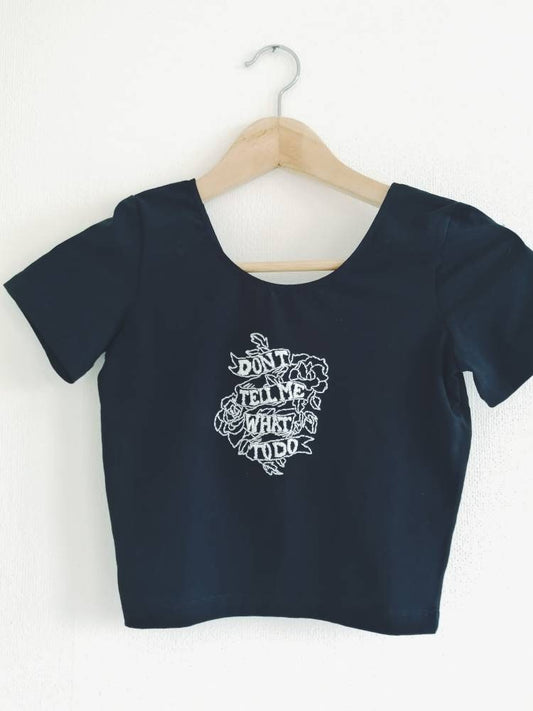 Crop top black | Hand embroidered crop top | Hand stitched crop top