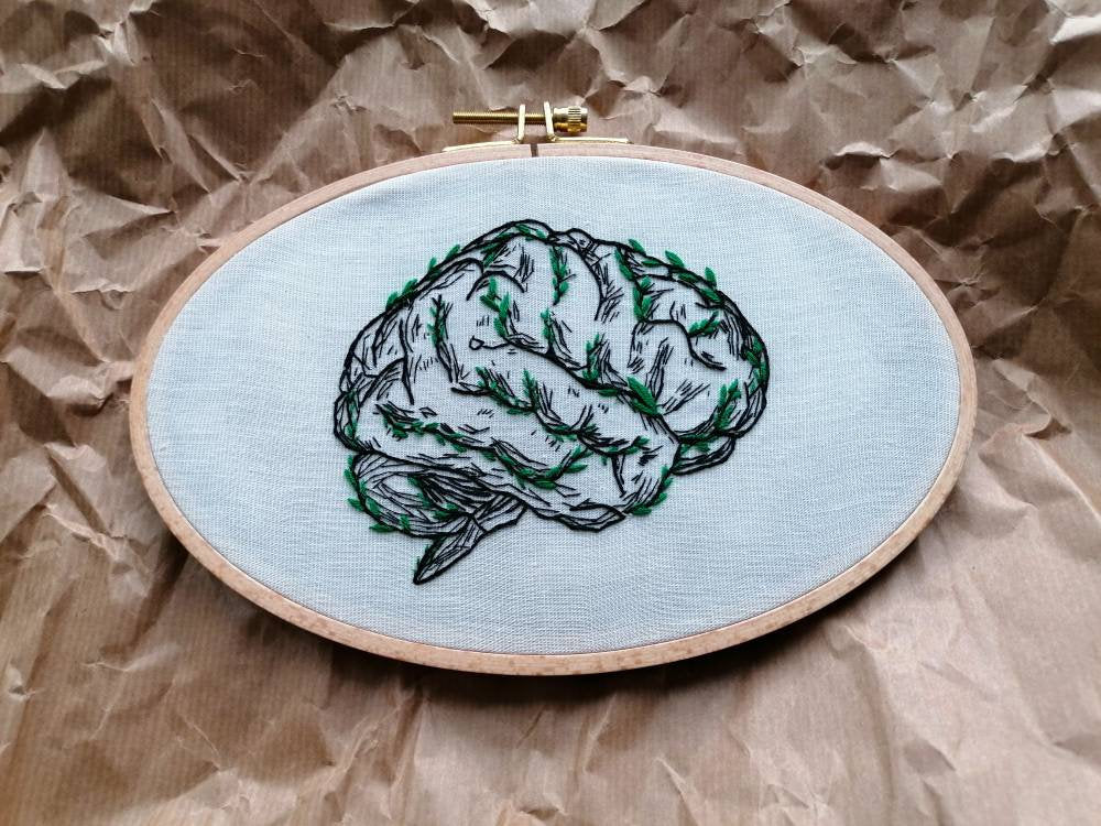 Brain Embroidery, Anatomy Embroidery, Hand Embroidery Art, Unique Medical Art
