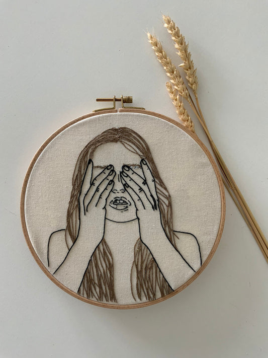 Girl embroidered portrait |’’ Hide and seek’’ embroidered hoop | Handmade |Embroidery |Girl embroidery