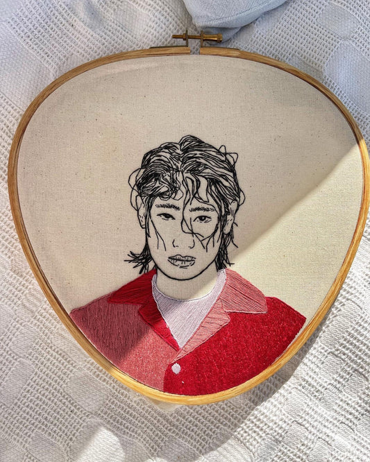 Hand-Embroidered Male Portrait, Unique Fiber Art, One-of-a-Kind Wall Decor|Hand embroidered portrait