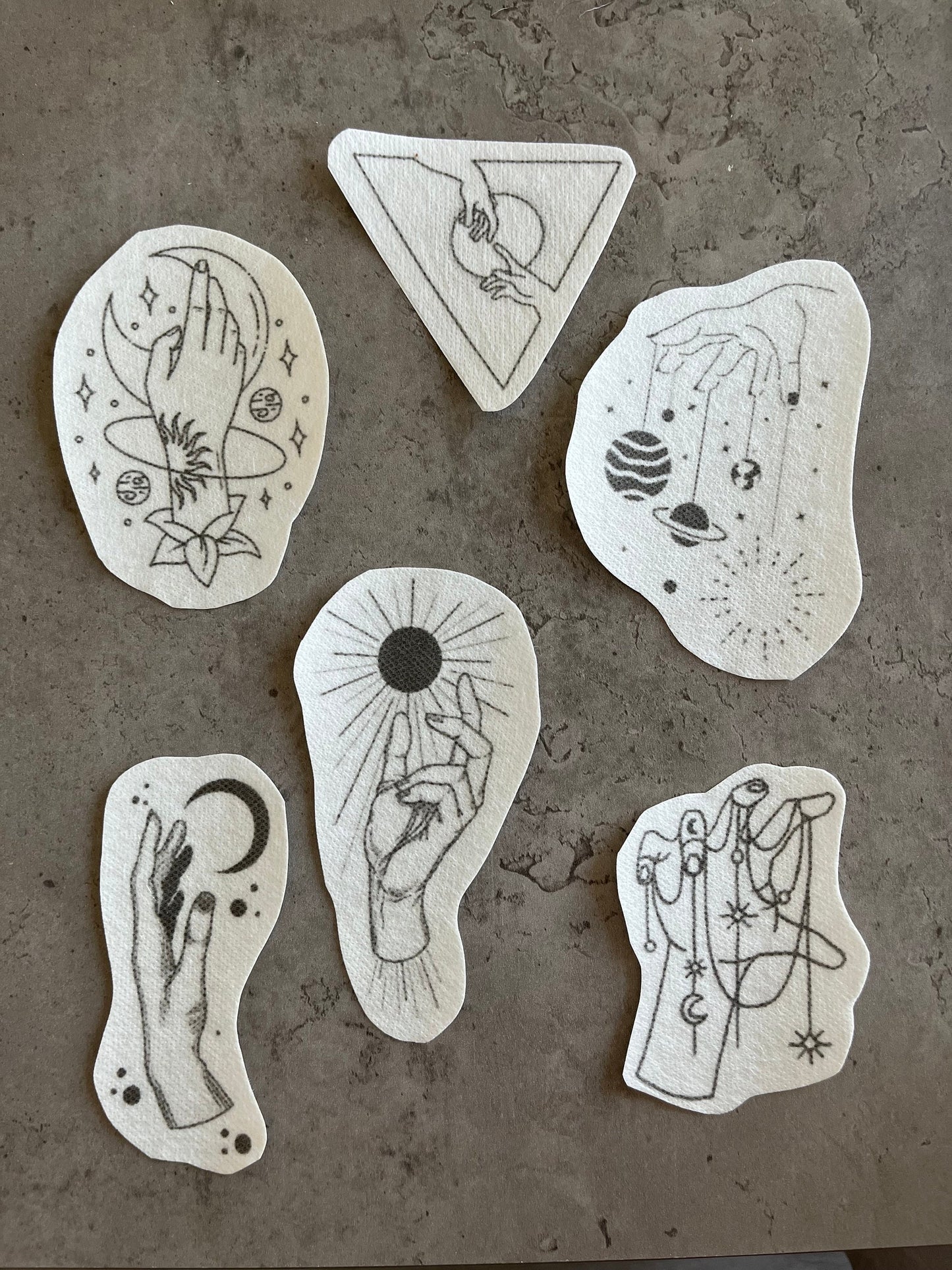 Hands and planets Embroidery stickers | Embroidery stickers| Stick and stitch embroidery | Water-soluble stickers