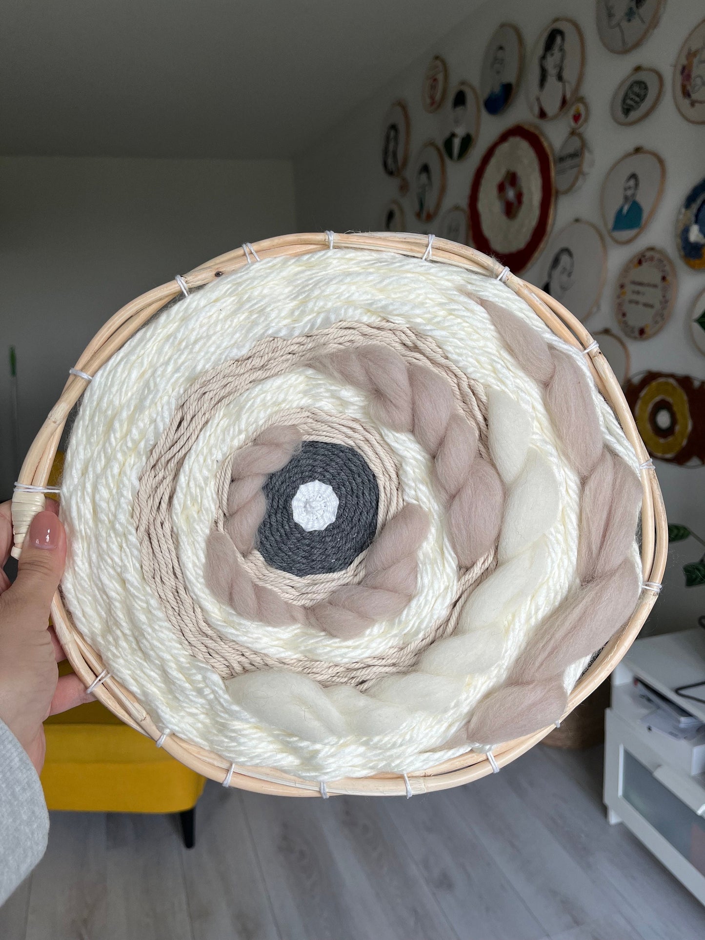 Handmade Beige and white Circular Weaving | Wall Art Decor | Circular woven wall art | Home Gift