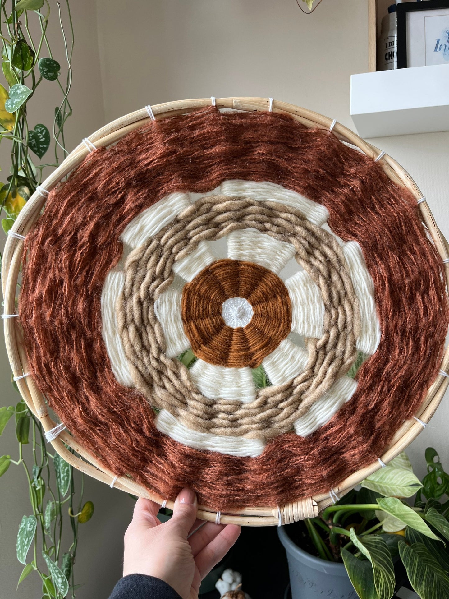 Handmade Brown and white  Circular Weaving | Wall Art Decor | Circular woven wall art | Home Gift