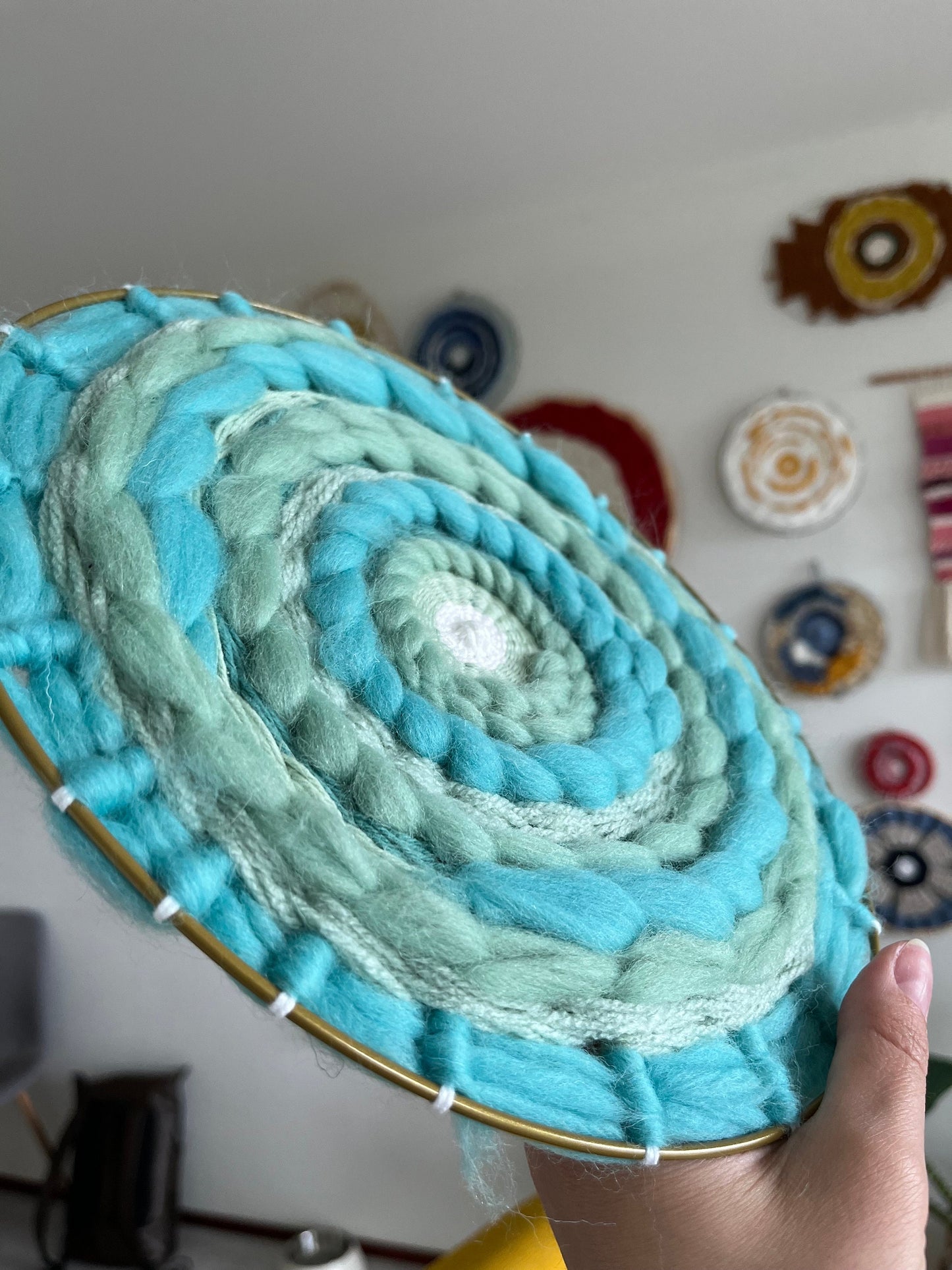 Handmade Mint Circular Weaving | Wall Art Decor
