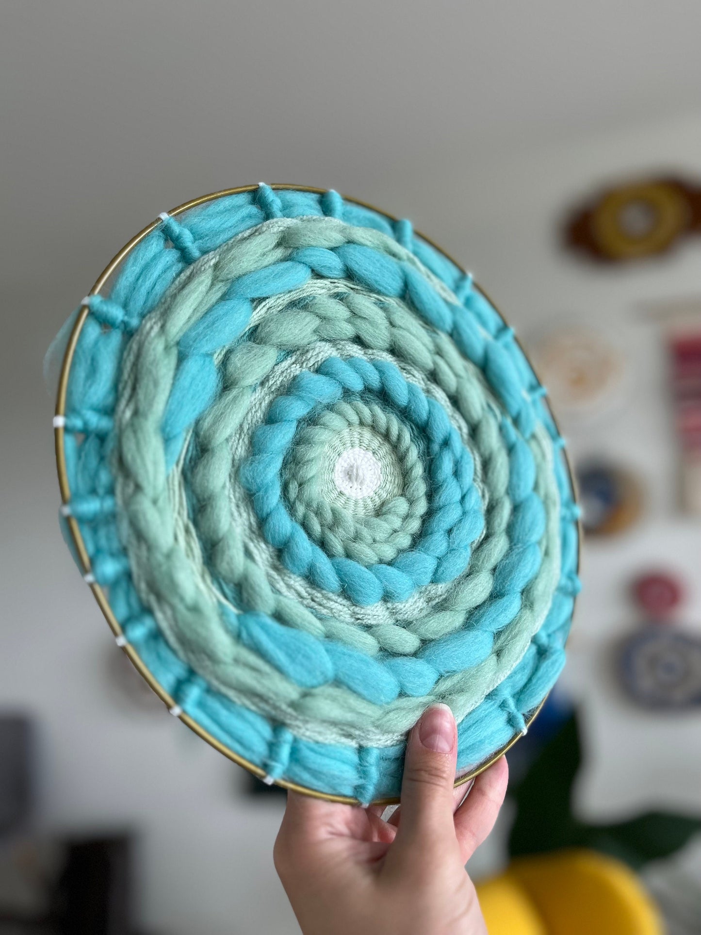 Handmade Mint Circular Weaving | Wall Art Decor
