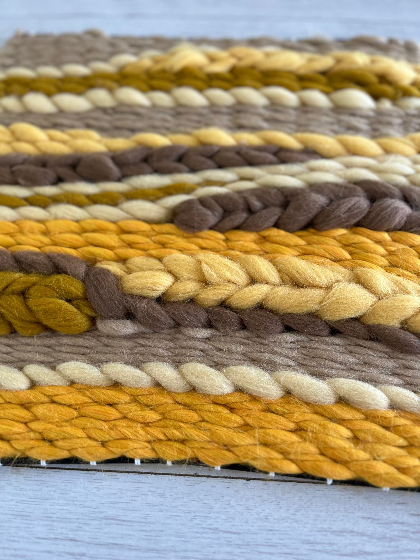 Yellow hand made weaving | Square weaving | Fiber art | Wall decor |