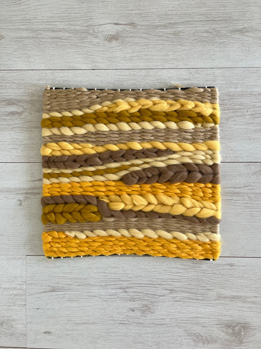 Yellow hand made weaving | Square weaving | Fiber art | Wall decor |