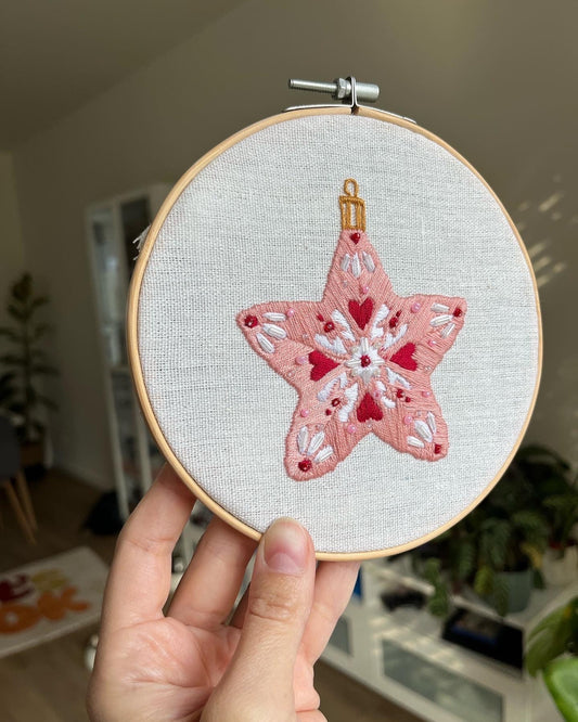 Star Embroidered |Christmas Hoop Holiday Wall Decor| Hand embroidered Star Gift | Hand-Embroidered