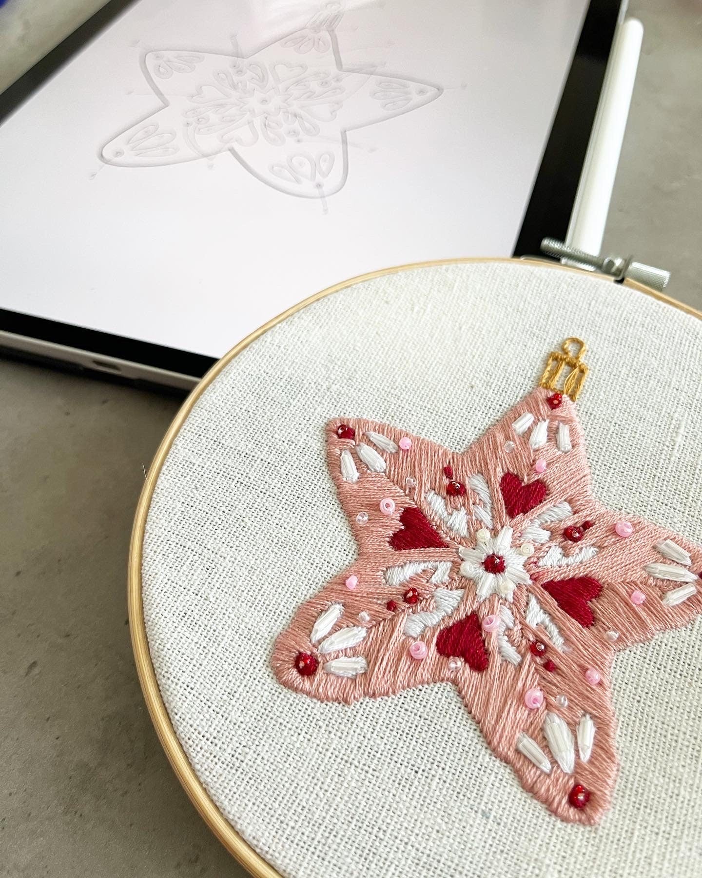 Star Embroidered |Christmas Hoop Holiday Wall Decor| Hand embroidered Star Gift | Hand-Embroidered