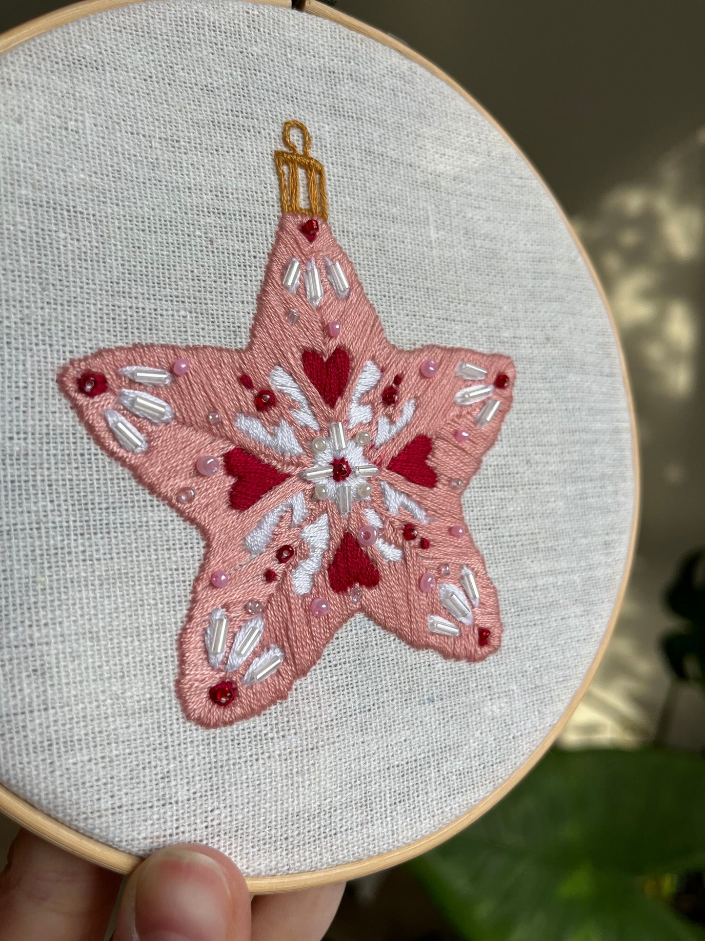 Star Embroidered |Christmas Hoop Holiday Wall Decor| Hand embroidered Star Gift | Hand-Embroidered