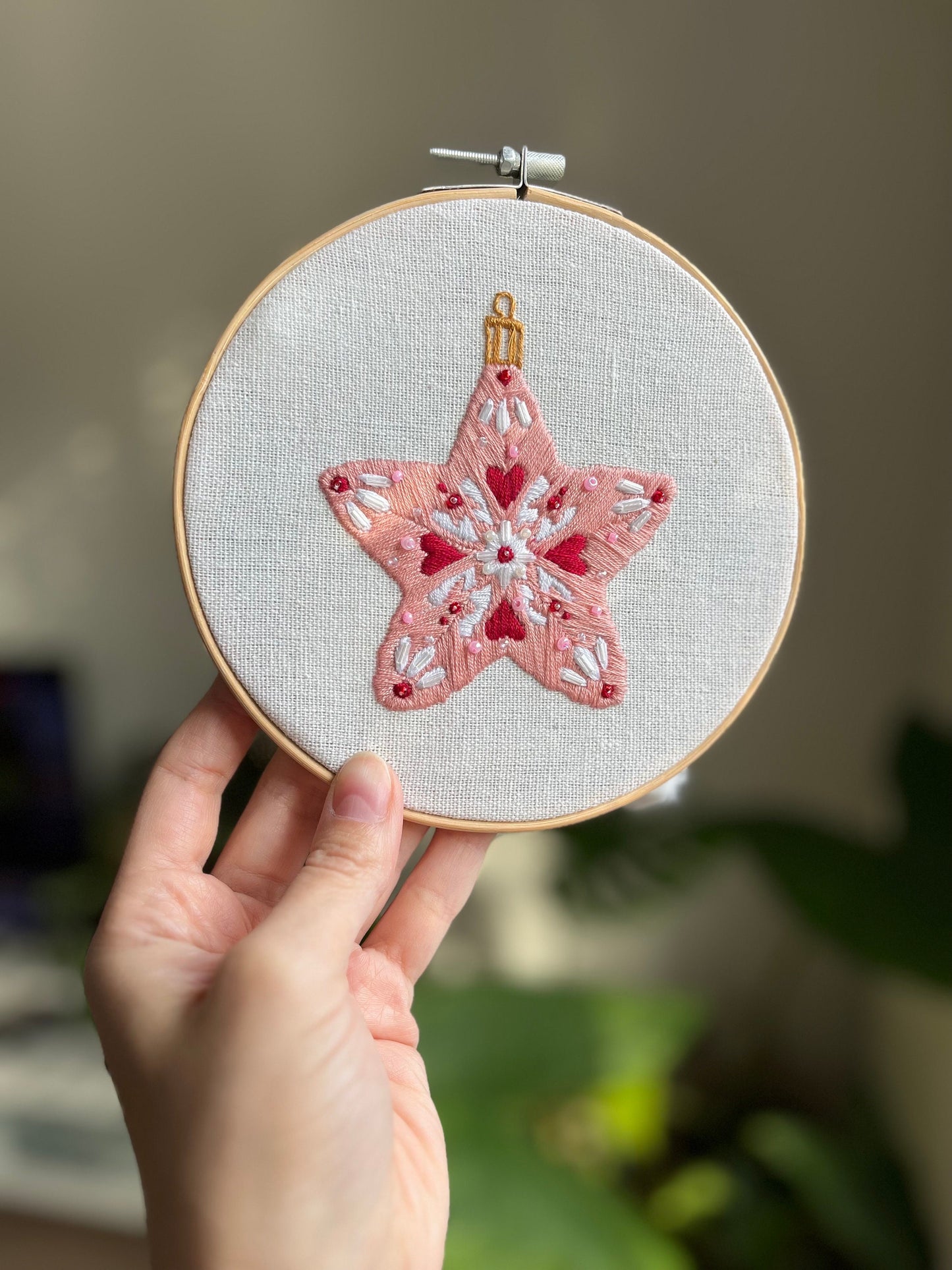 Star Embroidered |Christmas Hoop Holiday Wall Decor| Hand embroidered Star Gift | Hand-Embroidered