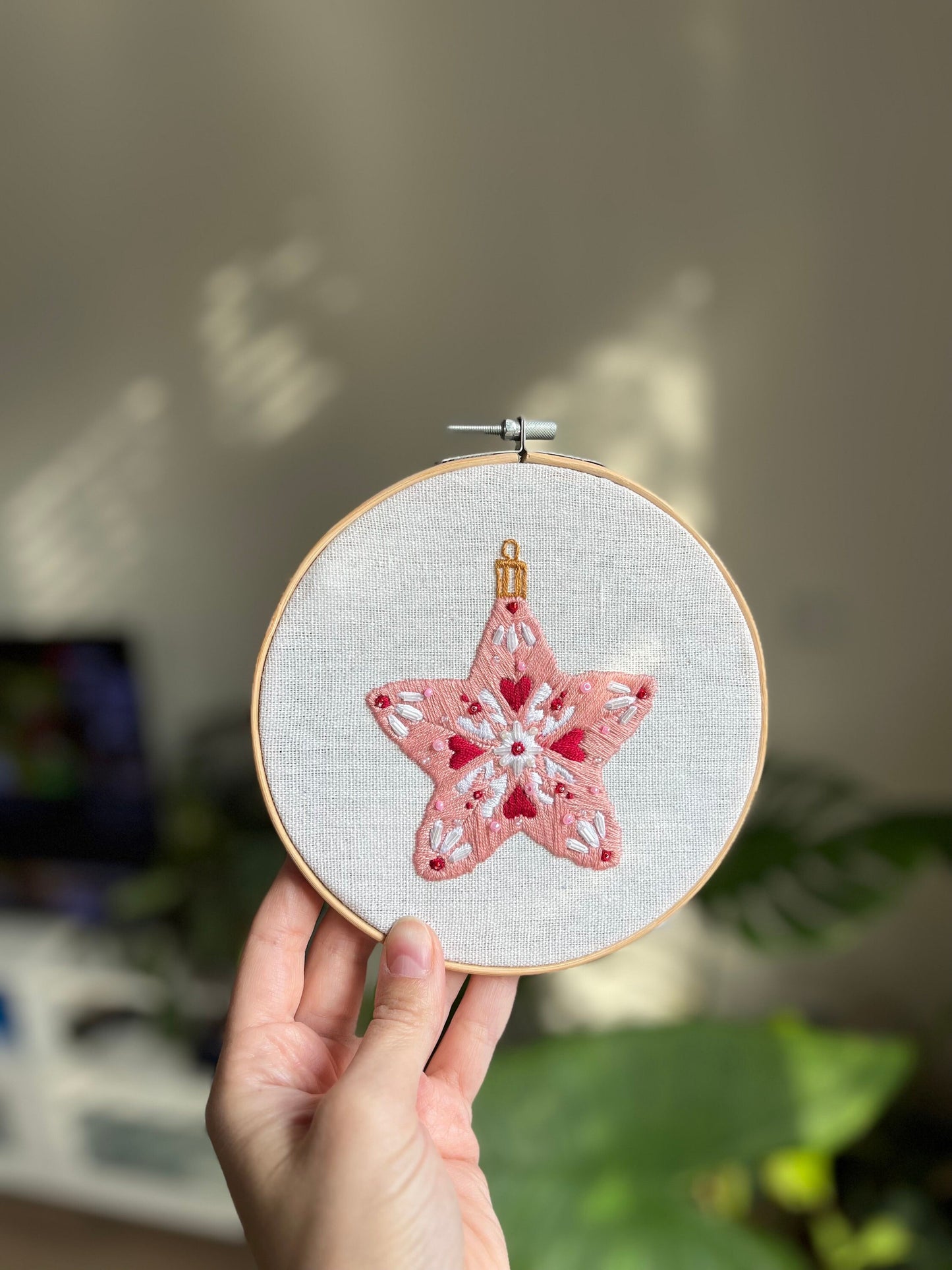 Star Embroidered |Christmas Hoop Holiday Wall Decor| Hand embroidered Star Gift | Hand-Embroidered