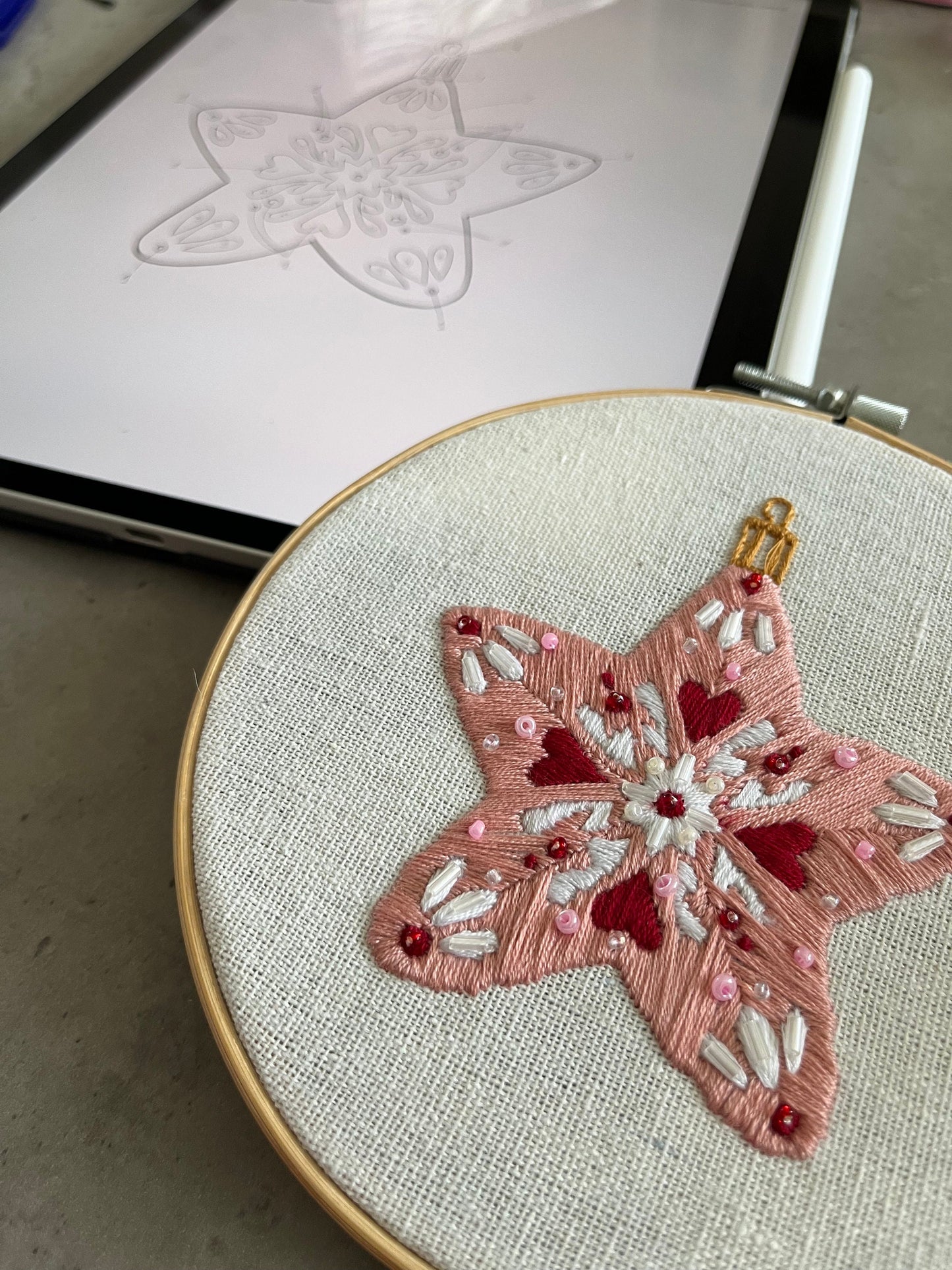 Star Embroidered |Christmas Hoop Holiday Wall Decor| Hand embroidered Star Gift | Hand-Embroidered