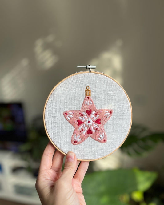Star Embroidered |Christmas Hoop Holiday Wall Decor| Hand embroidered Star Gift | Hand-Embroidered